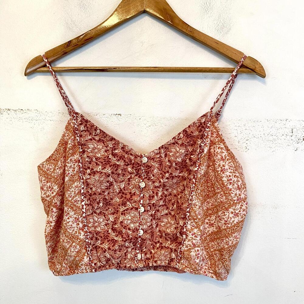 AMERICAN EAGLE cotton linen mauve pattern crop top sz M